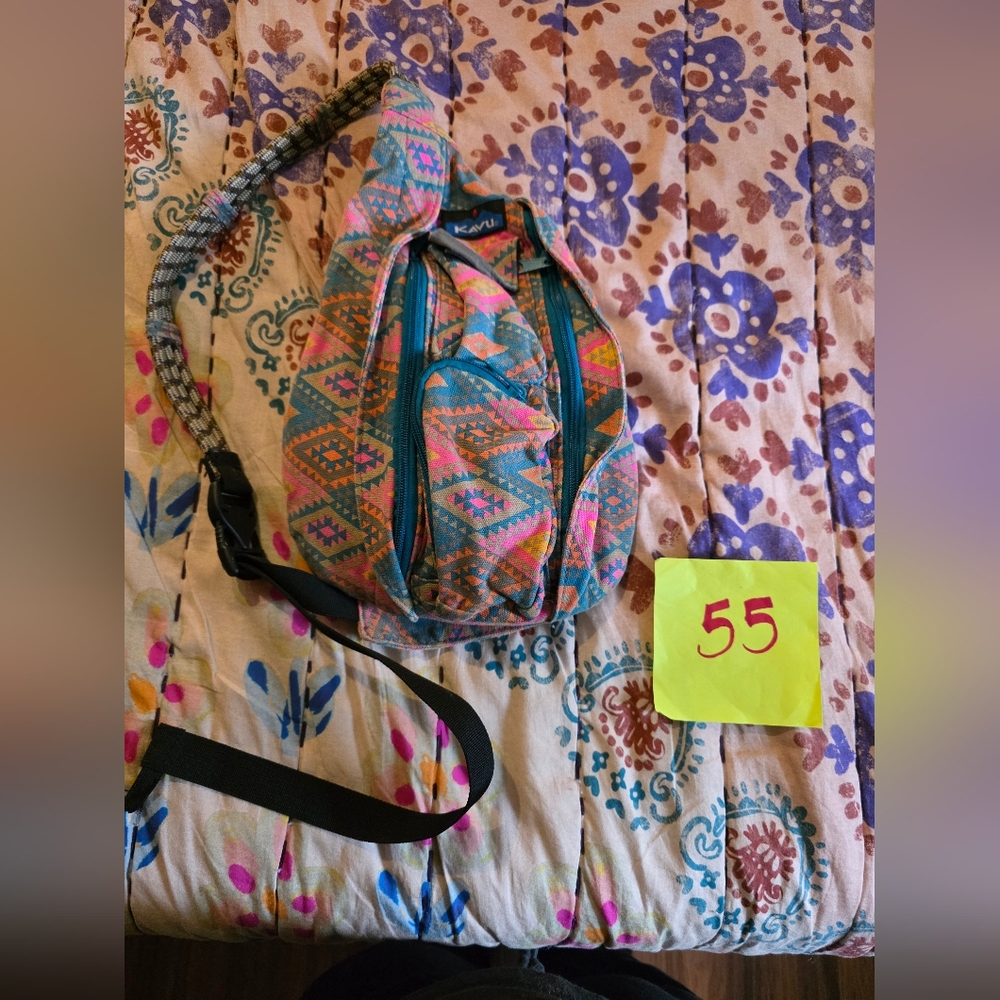 Kavu Multicolor Aztec Sling Backpack — Teal, Pink, Orange